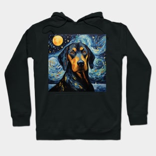 Black and Tan Coonhound Portrait Night Painting Hoodie